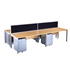CK Oak Bench Desks With Silver Legs & CK Silver Pedestas & CK Desktop Screens In Black